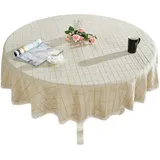 Dicke, Runde Tischdecke Aus Baumwolle Und Leinen, Mit Karo- Und Spitzenmuster, Ideal Für Küche Und Esszimmer.