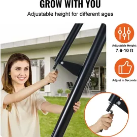 Vevor Basketballkorb Outdoor Basketballkorb mit Ständer 232–305 cm Höhenverstellbar, Φ 483 mm Basketballständer mit Rädern, Basketball-Set für Kinder & Erwachsene Ständer & Befüllbarer Basis Schwarz