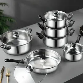 Retoo Topfset 12-teilig Kochtopf Set mit Glasdeckel Durchmesser 16 18 20 21.8 24cm Silber
