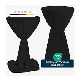 TexDeko Stehtischhusse Premium Schwarz Ø 80cm mit Schleifenband