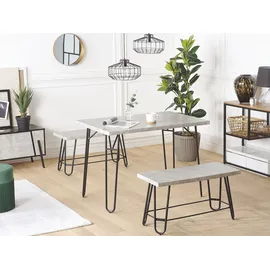Beliani Essgruppe, grau Marmor Optik Tisch mit 2 Bänken Industrie Look KEMPTON