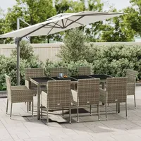 VidaXL 9-tlg. Garten-Essgruppe mit Kissen Grau Poly Rattan