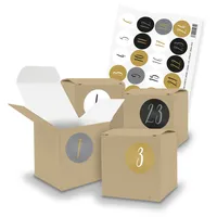 itenga Adventskalender Geschenkbox Würfel klein Braun Zahlensticker Schlicht 2cm