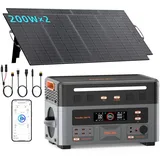 OSCAL 3600W Tragbare Powerstation PowerMax 3600PE Mit 2x200-W-Solarpanel, 2016Wh Solargenerator (7200W Peak) mit LiFePO4 Akku, 0–80% in 45 Min.Laden, APP, 14 Anschlüsse, USV, Portable Power Station