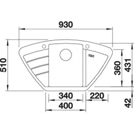 Blanco Zia 9 E mittig Einbau von Oben vulkangrau Excenterbetätigung 930 x 510 mm