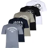 JACK & JONES Herren T-Shirt 5er Pack JJLEOGRA TEE CREW NECK 5PK