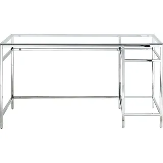 Schreibtisch mit 2 Ablagen - Glas & Stahl - Silberfarbe - TIZIO von Pascal Morabito - Silber/Transparent
