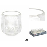 Gift Decor Windlicht Kerzenschale Streifen Durchsichtig Glas 9 x 9,5 x 9 cm 12 Stück weiß