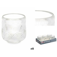 Gift Decor Windlicht Kerzenschale Streifen Durchsichtig Glas 9 x 9,5 x 9 cm 12 Stück weiß