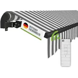 empasa Elektrische Gelenkarmmarkise 'Start Plus' Markise Sonnenmarkise Sonnenschutz, komplett vormontiert, Verschiedene Größen und Farben, Farbe:weiß/anthrazit gestreift, Größe:400 x 250