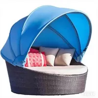 Rundes Ersatzdach Für Garten-Tagesbett – Wetterfeste Dachabdeckung Für Outdoor-Sonneninsel & Rattan-Lounge – UV- & Wasserabweisend-Sky Blue