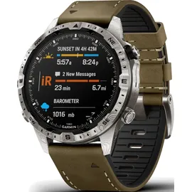 Garmin MARQ Adventurer BT 30,4 mm Edelstahlgehäuse weiß Lederarmband khaki M