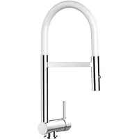 VIZIO NIEDERDRUCK Wasserhahn Vorfenster Küchenarmatur Umklappbar 6 CM mit 360° Schwenkbarem Auslauf Abnehmbare 2 Strahl Brause Verchromt Weiß