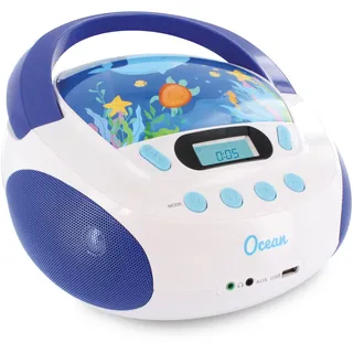 MOOOV 477170 CD-Player für Kinder, Ozean, mit USB-/AUX-IN-Port blau/weiß