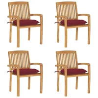 VidaXL Stapelbare Gartenstühle mit Kissen 4 Stk. Massivholz Teak