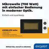 GGV Exquisit Exquisit Mikrowelle 20L, 700 Watt, 24,5cm Drehteller, 5 Leistungsstufen, Timer, Auftaufunktion, 2 Drehregler, MW850-070 weiss