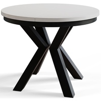 Runder Esszimmertisch LOFT, ausziehbarer Tisch Durchmesser: 120 cm/200 cm, Wohnzimmertisch Farbe: Weiß, mit Metallbeinen in Farbe Schwarz