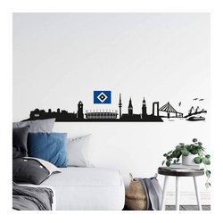 Hamburger SV Wandtattoo Fußball Wandtattoo Hamburger SV Bundesliga Skyline Schwarz HSV Logo Blau, Wandbild selbstklebend, entfernbar schwarz 140 cm x 21 cm