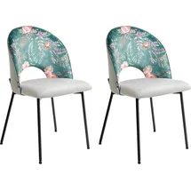 Beliani Esszimmerstuhl 2er Set Samtstoff Mintgrün Blumenmuster
