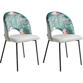 Beliani Esszimmerstuhl 2er Set Samtstoff Mintgrün Blumenmuster