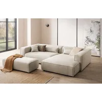 LeGer Home by Lena Gercke Ecksofa PIARA XXL, L-Form, Schlaffunktion, Cord, Leinenoptik o. Strukturstoff, Hocker stellbar zum Schlafsofa (Krokodilverbinder), tiefe Sitzfläche beige|braun