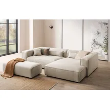 LeGer Home by Lena Gercke Ecksofa PIARA XXL, L-Form, Schlaffunktion, Cord, Leinenoptik o. Strukturstoff, Hocker stellbar zum Schlafsofa (Krokodilverbinder), tiefe Sitzfläche beige|braun