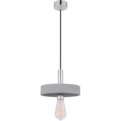 Pendelleuchte Deckenlampe Beton Ringleuchte Esszimmerlampe 1 flammig Industriell Hängeleuchtet, Beton grau verchromt, Fassung 1x E27, DxH 23x171 cm