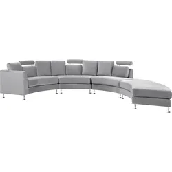 Halbrundes Sofa ROTUNDE Samtstoff Hellgrau 7-Sitzer