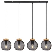 GLOBO Hängeleuchte, Käfig-Design, Holz, natur, schwarz, H 120 cm