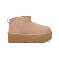 UGG für Damen. 1135092 Klassische Ultra Mini Plateau-Stiefeletten aus Leder beige (41), 3 bis 5 cm, Keine, Lässig, Heimtextilien