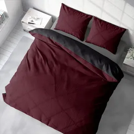 one-home Winter Wendebettwäsche Doubleface Unifarben kuschelig warm weich Fleece, - bordeaux