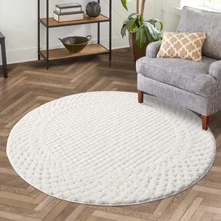 Carpet City "FOCUS627", beige Creme H:20mm Ø:200cm, Obermaterial: 100% Polypropylen, Teppiche, Boho-Teppich, Hochtief-Muster/ 3D-Effekt, für Wohnzimmer, Schlafzimmer