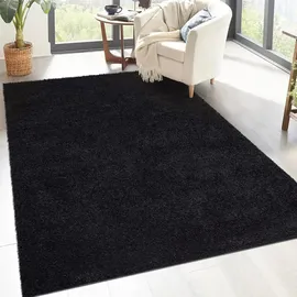 Carpet City Shaggy, Teppich Hochflor Langflor, Einfarbig uni schwarz, weich, Wohnzimmer, Größe: 133 x 190 cm
