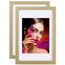 Ideal Trend 2er 3er 5er Set Holz Bilderrahmen Lifestyle Plexi Foto Rahmen Collage Wanddeko Poster HR-25: Farbe: 2er Pack Gold | Format: 29.7x42 A3