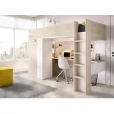 Dmora - Schlafzimmer Focoletta, Komplettes Schlafzimmer, Kinderzimmer, Loft-Bett Kit, 206x111 h178 cm, Weiß und Eiche