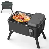 Karinear 6-in-1 Elektrogrill Tragbar, Camping Holzpelletgrill mit Stromversorgung über 12V Powerbank (nicht im Lieferumfang enthalten), Outdoor Grill & Smoker, BBQ-Rauch, Eintopf, Braten,Feuerstelle