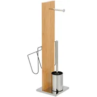 Wenko Stand WC-Garnitur Portofino mit Zeitungshalter, Toilettenpapierhalter und WC-Bürstenhalter, aus echtem Bambus und rostfreiem Edelstahl, 24,5 x 68 x 22,5 cm,