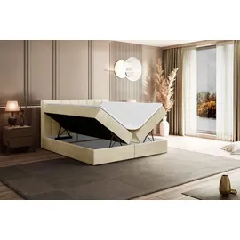 altdecor Boxspringbett mit H4 Matratze und Topper - 160 x 200 cm - OTTA - Beige Samt - Polsterbett mit Bettkasten und Lattenrost, Bett mit Stauraum - Beige
