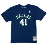 Mitchell & Ness NBA Name & Number T-Shirt - Dallas Mavericks, Dirk Nowitzki, Größe L, Dunkelblau, 100% Baumwolle, Herren, Frauen, Kinder, Unisex, Frühling, Sommer, Herbst, Winter - L