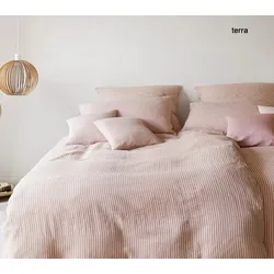 Elegante Bettwäsche Cozy Halbleinen - 135x200 cm + 80x80 cm	terra