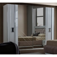 Casa Padrino Luxus Schlafzimmerschrank Weiß 261 x 69 x H. 220 cm - Verspiegelter Massivholz Kleiderschrank - Schlafzimmer Möbel - Luxus Kollektion