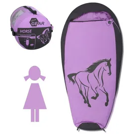your GEAR yourGEAR Kinderschlafsack Horse Mumienschlafsack 180x90 cm - Warmer Schlafsack Kinder mit Pferdemotiv - 300g / m2 Füllung für Camping & Outdoor - XXL Größe 110-165 cm Rosa