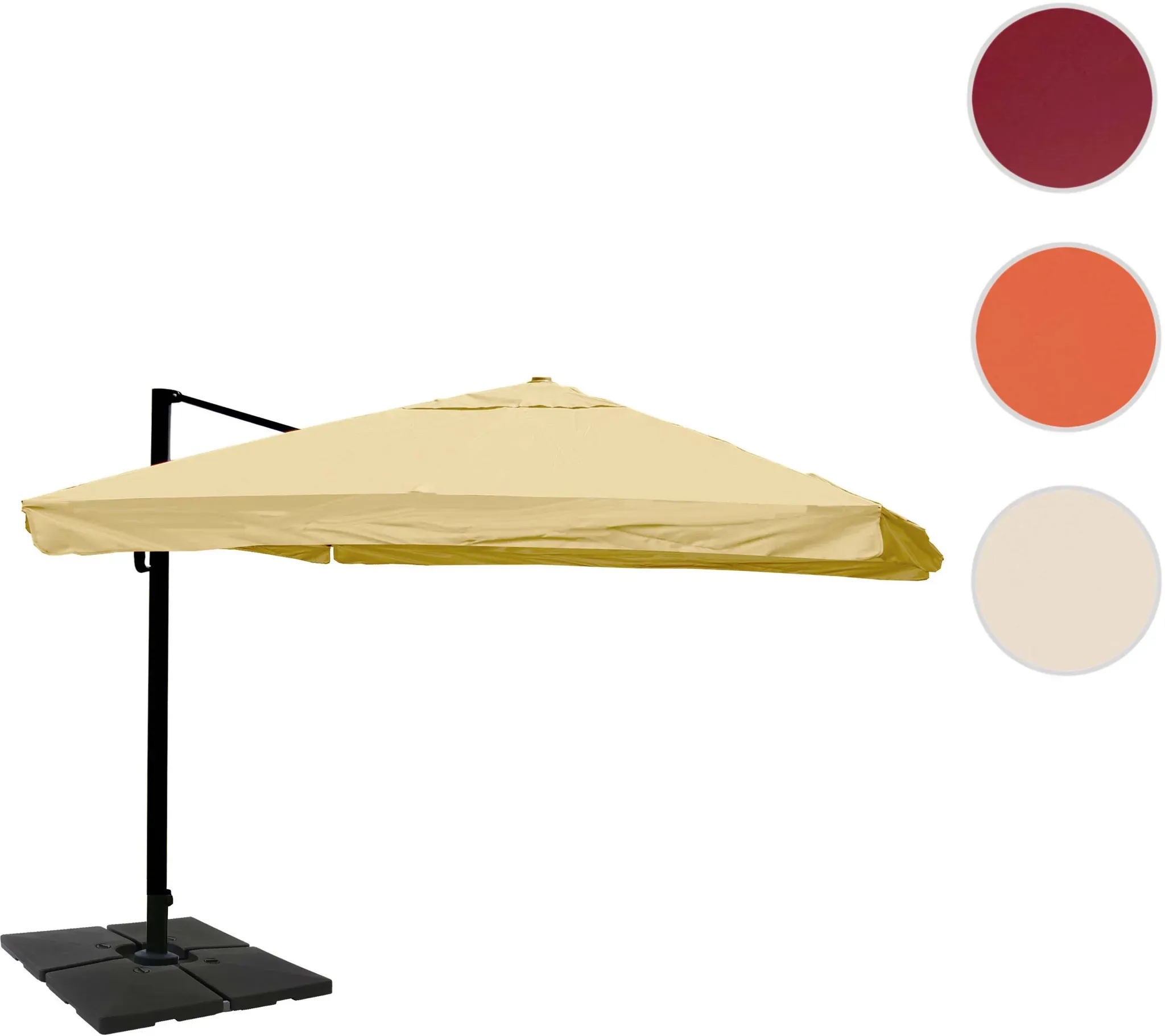 Gastronomie-Ampelschirm HWC-A96, Sonnenschirm, 3x4m (Ø5m) Polyester/Alu 26kg ~ Flap, creme mit Ständer