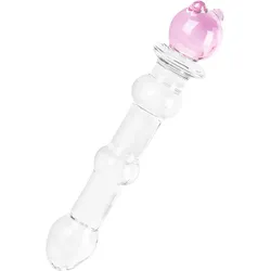 Glasdildo mit Bärchen-Applikation, 18 cm, transparent | rosa