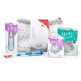 Curaprox Babygeschenkset, hellblau mit Beissring, Nuggi, Nuggihalter und eine ultraweiche Babyzahnbürste