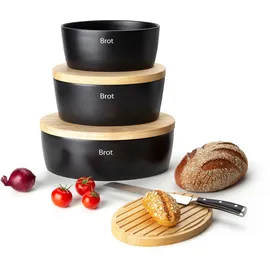 Continenta Brottopf mit Holzdeckel oval 27 cm matt schwarz