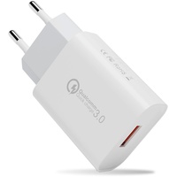 USB Ladegerät Stecker, 18W Quick Charge 3.0 Schnellladegerät Netzteil 3A Ladeadapter für Samsung Galaxy S23/S22/S21/S20/S10/S9/S8/A54/A13/Z Flip 2, Note 9/8, HTC, LG, iPhone, iPad und mehr (Weiß)