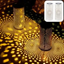 Marrakesch Orient & Mediterran Interior Marrakesch 2er Set Solarlaternen Solarlampen für außen mit Henkel aus Metall 30cm Groß | Boho Deko Outdoor Solar LED Laterne Wetterfest Swann Weiss IP65 Wasserdicht als Gartendeko im Garten