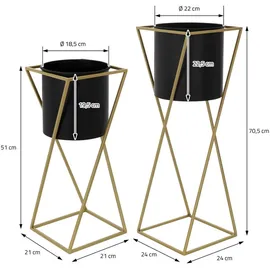 ML-Design Blumenständer 2er Set 21 x 21 cm Schwarz-Gold