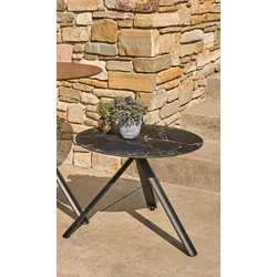 Trio Garten Beistelltisch wetterfest Schwarz HPL Marmor-Schwarz ∅60 cm